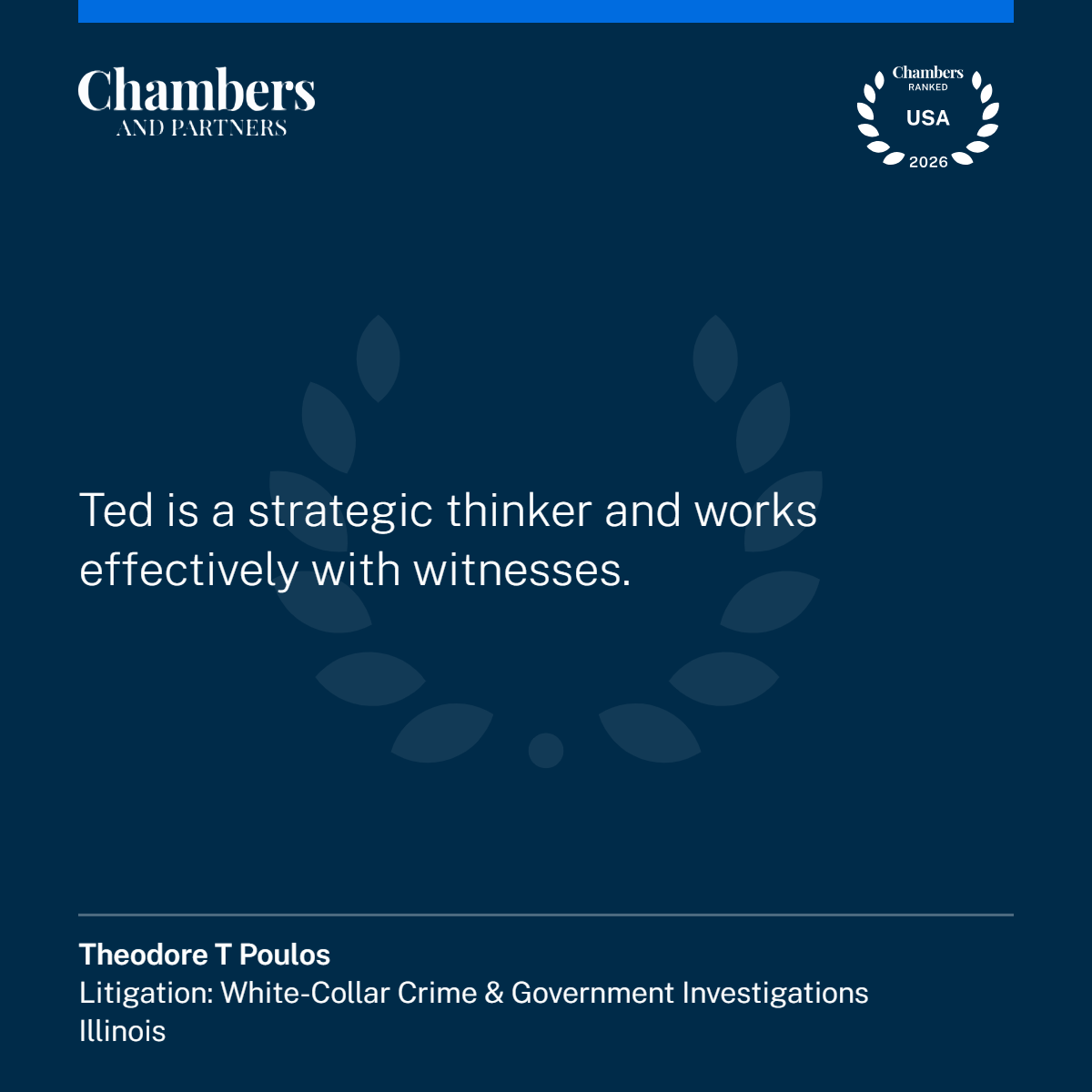 Ted is a strategic thinker and works effectively with witnesses.